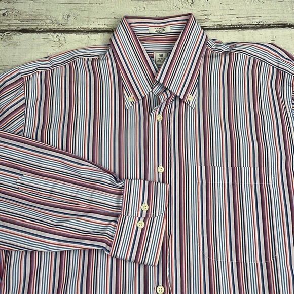 Peter Millar Men Button Down Shirt Size 16 Long Pink Blue Striped Long Sleeve - Picture 3 of 14